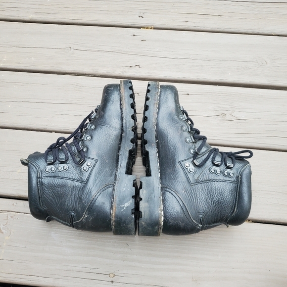 Vintage 80s Black Leather German Bundeswehr Unit Mountain Mountaineering Boots - Picture 2 of 10